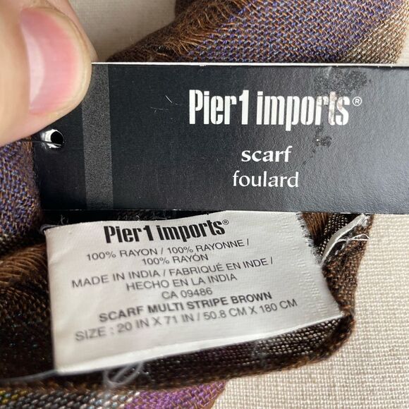 NWT Pier 1 Multi Stripe Brown Scarf Foulard - Picture 6 of 7